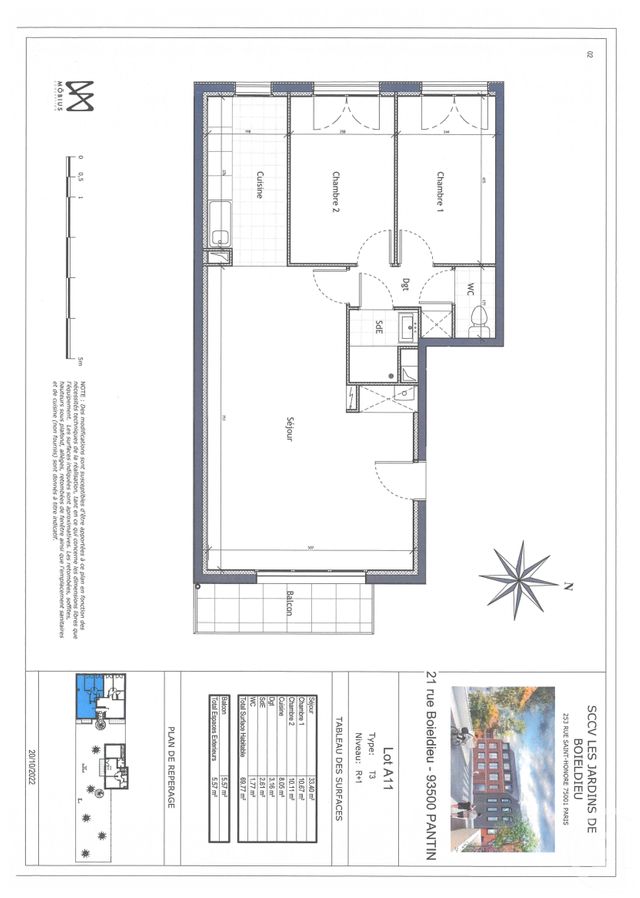 Appartement F3 à vendre - 3 pièces - 69,77 m2 - Pantin - 93 - ILE-DE-FRANCE