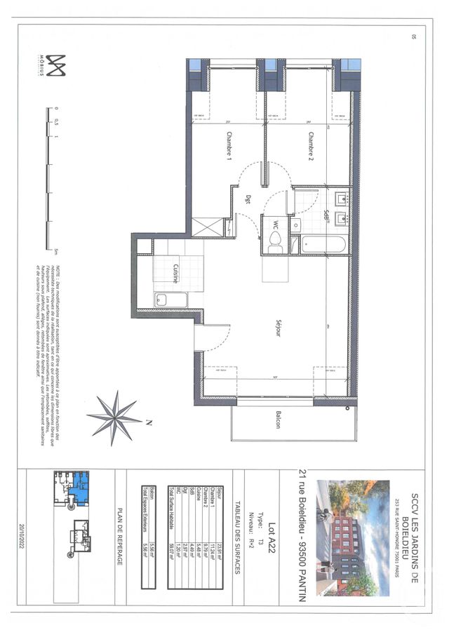 Appartement F3 à vendre - 3 pièces - 59,07 m2 - Pantin - 93 - ILE-DE-FRANCE